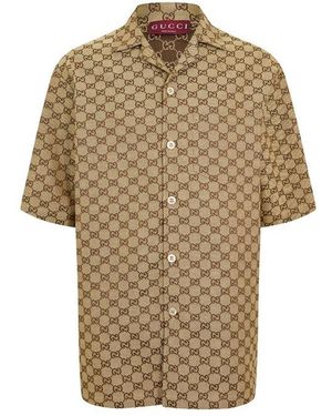 Gucci Gg Linen Short Sleeve Patterned Shirt - Natural