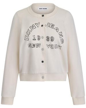 DKNY Full Button Front Fleece Shrunken Jacket - White