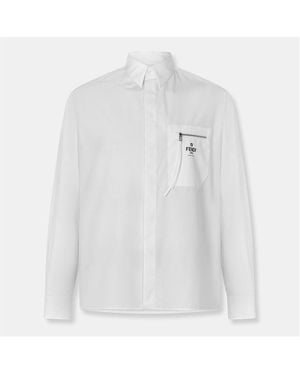 Fendi Logo Long Sleeve Plain Shirt - Blue