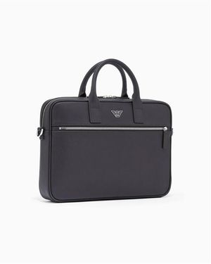 Emporio Armani Regenerated Saffiano Leather Business Bag - Black