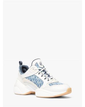 MICHAEL Michael Kors Bowie Signature Logo Print Denim Trainer - White