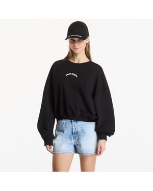 Palm Angels Sweatshirt Curved Logo Loose Crop Crew/ Cream - Black