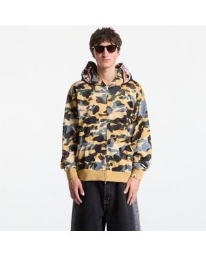 A Bathing Ape Fepa Sta Over Print 1St Camo Mesh Shark Cropped Fit Fu Zip Hoodie Yeow - Giallo