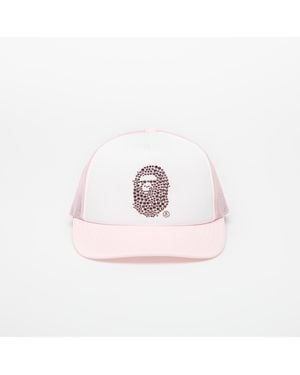 A Bathing Ape Crystal Stone Ape Head Mesh Cap - Pink