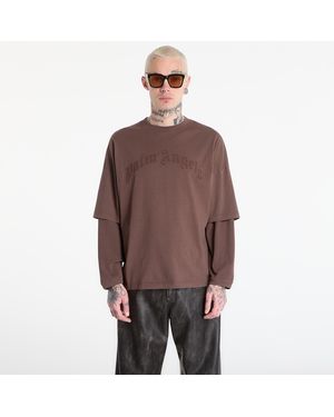 Palm Angels T-Shirt Curved Logo Double Tee L/S - Brown