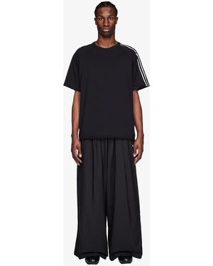 Y-3 Pants Raw Edge 3 Stripes Wide Tracksuit Bottoms - Black
