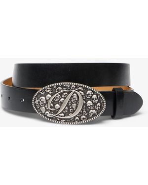 Dime Skull Leather Belt - Black