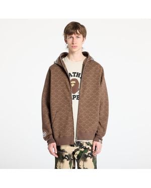 A Bathing Ape Sweatshirt college monogram relaxed fit shark full zip hoodie unisex s - Marron