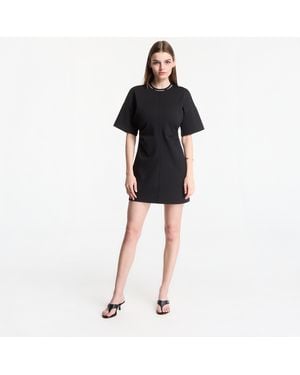 Calvin Klein Jurk Jeans Ss Logo Rib Interlock T-Shirt Dress - Zwart