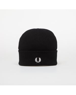 Fred Perry Classic Merino Wool Beanie/ Snow - Black