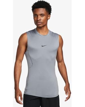 Nike Pro Dri-Fit Tight Leevele Fitne Top Moke - Blu