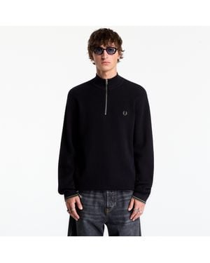Fred Perry Pullover Waffle Stitch Half Zip Jumper - Schwarz