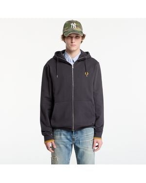 Fred Perry Sweatshirt Hooded Zip Through Sweatshirt - Black