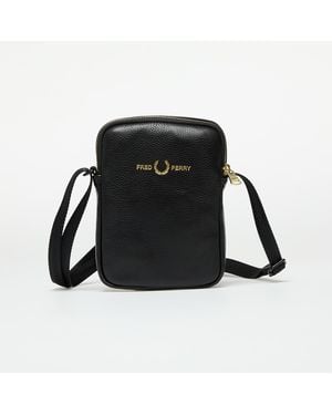 Fred Perry Tas Tumbled Leather Side Bag - Zwart