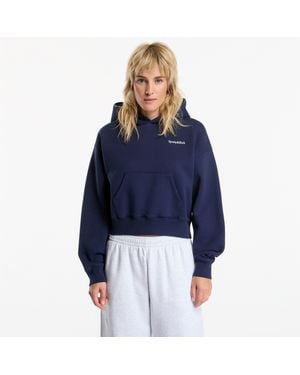 Sporty & Rich Sweatshirt Serif Logo Embroidered Cropped Hoodie - Blauw