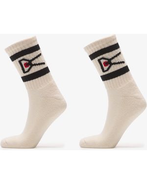 District Vision Chaussettes usa cotton socks (2 pack) cream/ black stripe universal - Multicolore