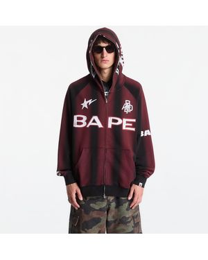 A Bathing Ape Felpa Hand Draw Football Hark Relaxed Fit Full Zip Hoodie Uniex - Rosso