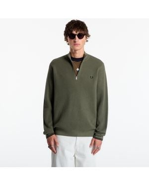 Fred Perry Sweater Waffle Stitch Half Zip Sweater - Green