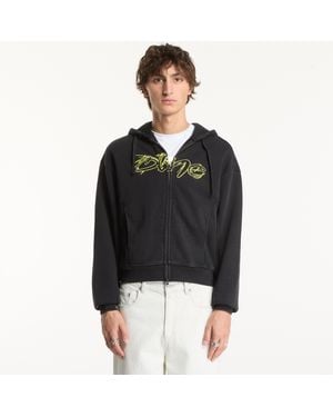 Dime Sweatshirt Distressed Terry Zip Hoodie - Black