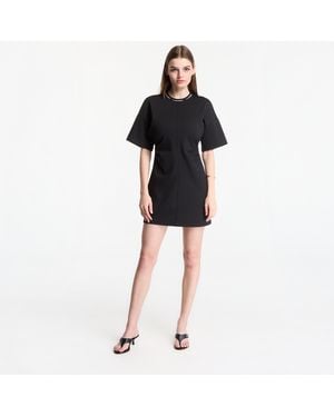 Calvin Klein Jeans Ss Logo Rib Interlock T-Shirt Dress - Black