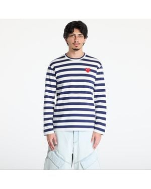 COMME DES GARÇONS PLAY T-Shirt Stripe Emblem X Rhinestone Long Sleeve Tee - Blue
