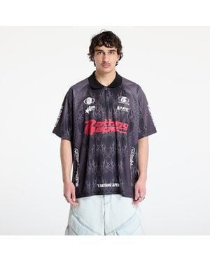 A Bathing Ape T-Shirt Flame Pattern Overall Print Half Zip Relax Fit Polo Shirt - Red