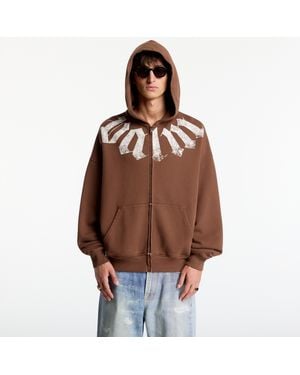 Palm Angels Sweatshirt Big Neck Logo Zip Loose Hoodie/ Off - Braun