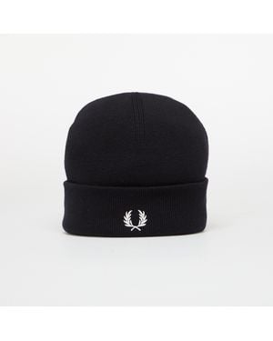 Fred Perry Classic Merino Wool Beanie/ Snow - Black