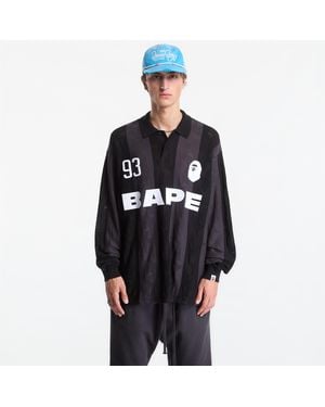 A Bathing Ape T-Shirt Sta Stripe Pattern Jacquard Multi Logo Relaxed Fit Ls Tee - Black