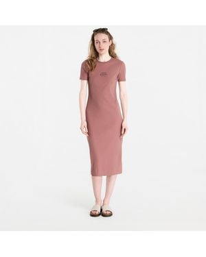Calvin Klein Kleid Jeans Ss 2X2 Baby Rib Logo Midi Dress - Rot