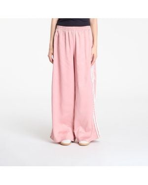 adidas Originals Pants Satin Wide Leg Tracksuit Bottoms Ruffle 3-Stripes Wonder Mauve/ Cream - Pink