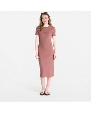 Calvin Klein Jeans Ss 2X2 Baby Rib Logo Midi Dress - Red