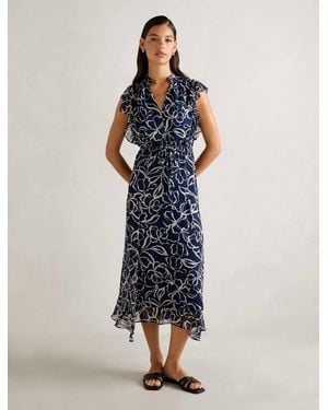 Forever New Maxwell Flutter-Sleeve Midi Dress - Blue