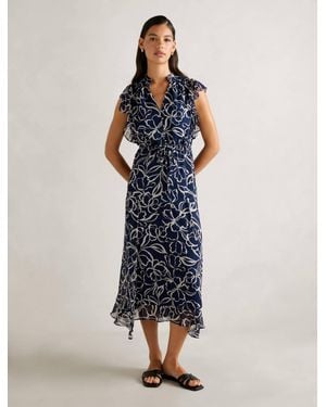 Forever New Maxwell Flutter-Sleeve Midi Dress - Blue