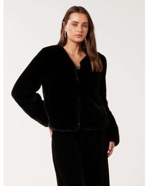 Forever New Lana Faux Fur Coat - Black