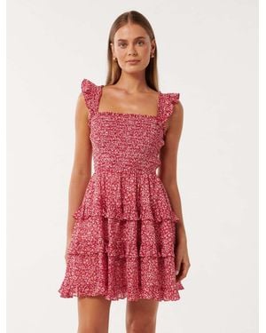 Forever New Odette Printed Cotton Mini Dress - Red