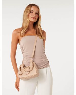 Forever New Signature Madison Buckle Moon Bag - White