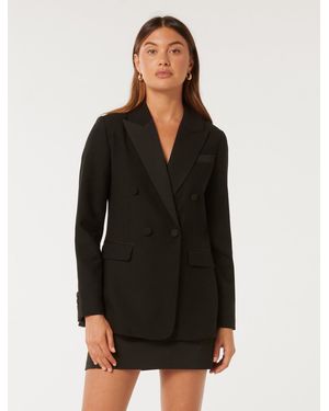 Forever New Elliott Tuxedo Double-Breasted Blazer Jacket - Black