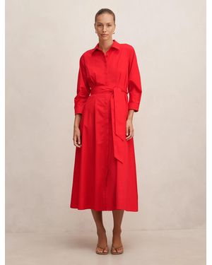 Forever New Sally Cotton Shirt Midi Dress - Red