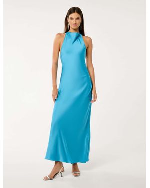 Forever New Audrey Satin Backless Maxi Dress - Blue