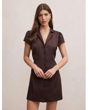 Forever New Blair Satin Collared Mini Dress - Brown