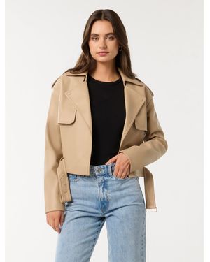 Forever New Cropped Faux-Leather Trench Coat - Natural