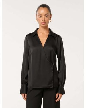 Forever New Minnie Petite Wrap Shirt - Black
