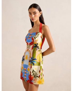 Forever New Keely Halter Neck Linen Mini Dress - Multicolour