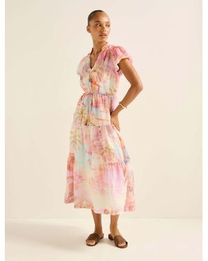 Forever New Jacqueline Puff Sleeve Tiered Midi Dress - Pink