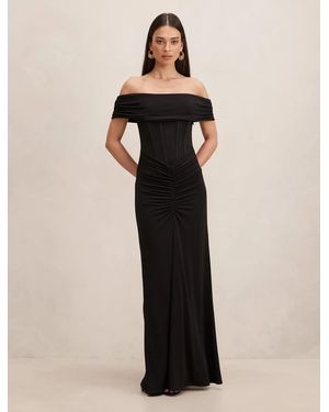 Forever New Ania Ruched Bardot Maxi Dress - Natural