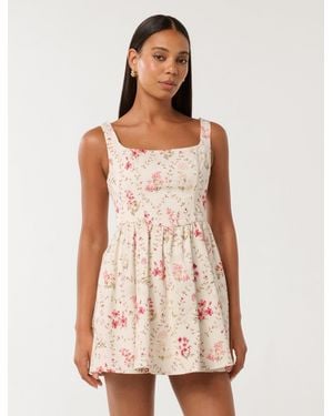 Forever New Brielle Printed Lace-Up Mini Dress - Natural