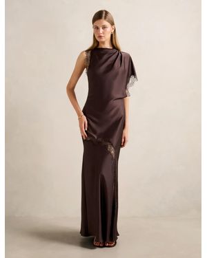 Forever New Kody Satin Lace Asymmetrical Dress - Natural