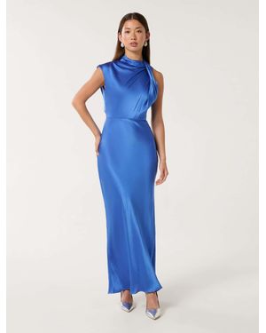 Forever New Sienna High Neck Satin Maxi Dress - Blue