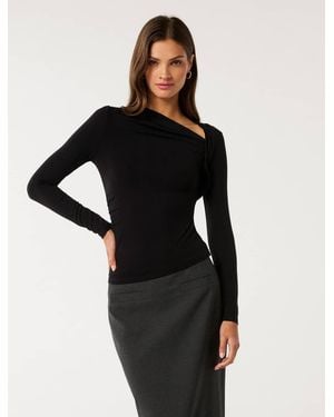 Forever New Roma Asymmetric Neck Top - Black